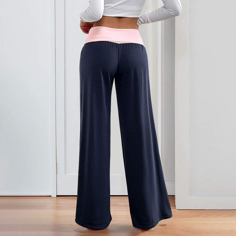 Color-blocked Casual Flared Trousers
