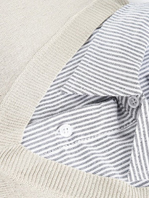 Splicing Fake Two Pieces Vertical Strip Long-sleeved Shirt With Pattern