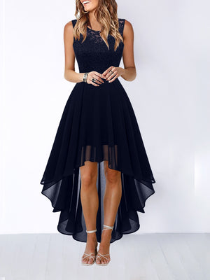 Lace Stitching Irregular Hem Waist Maxi Dresses