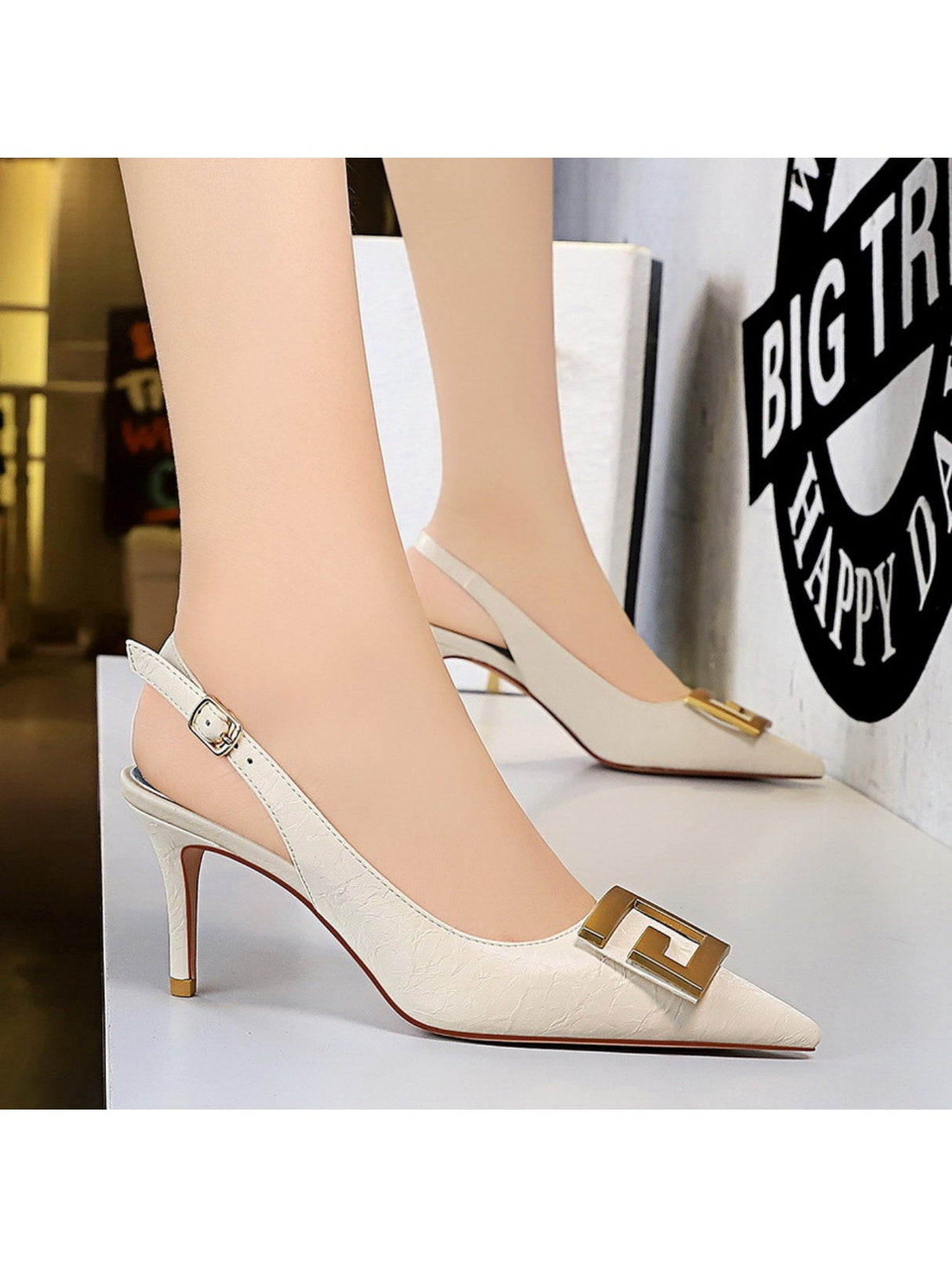 Liber Spring and Autumn Metal Buckle Women's High Heels