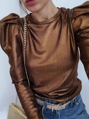 Hot Stamping Bright Colors Leg Of Mutton Sleeves Long Sleeve T-shirts