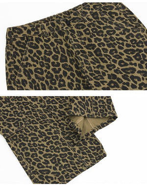 Baggy Deconstruction Design Multiple Pockets Leopard Straight Cargo Trousers