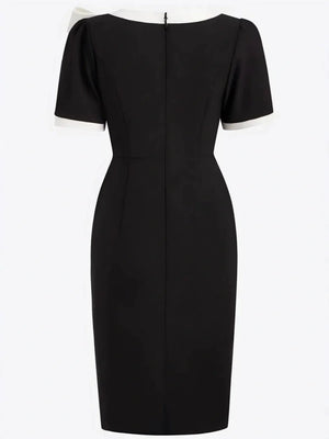 Crew Neck Bow Contrasting Colors Slim Fit Banquet Formal Dress For The Workplace Midi Dresses