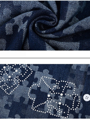 Retro Puzzle Rhinestone-studded Floral Shirts