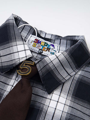 Liber Autumn Neutral wear Embroidery Plaid Shirts