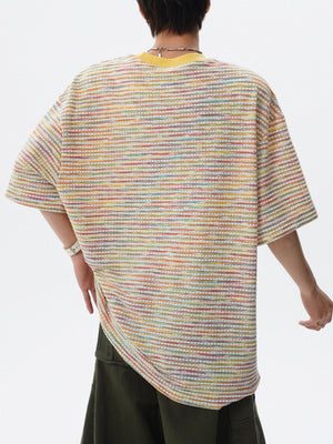 Color-blocked Rainbow Stripes Loose-fit T-shirts