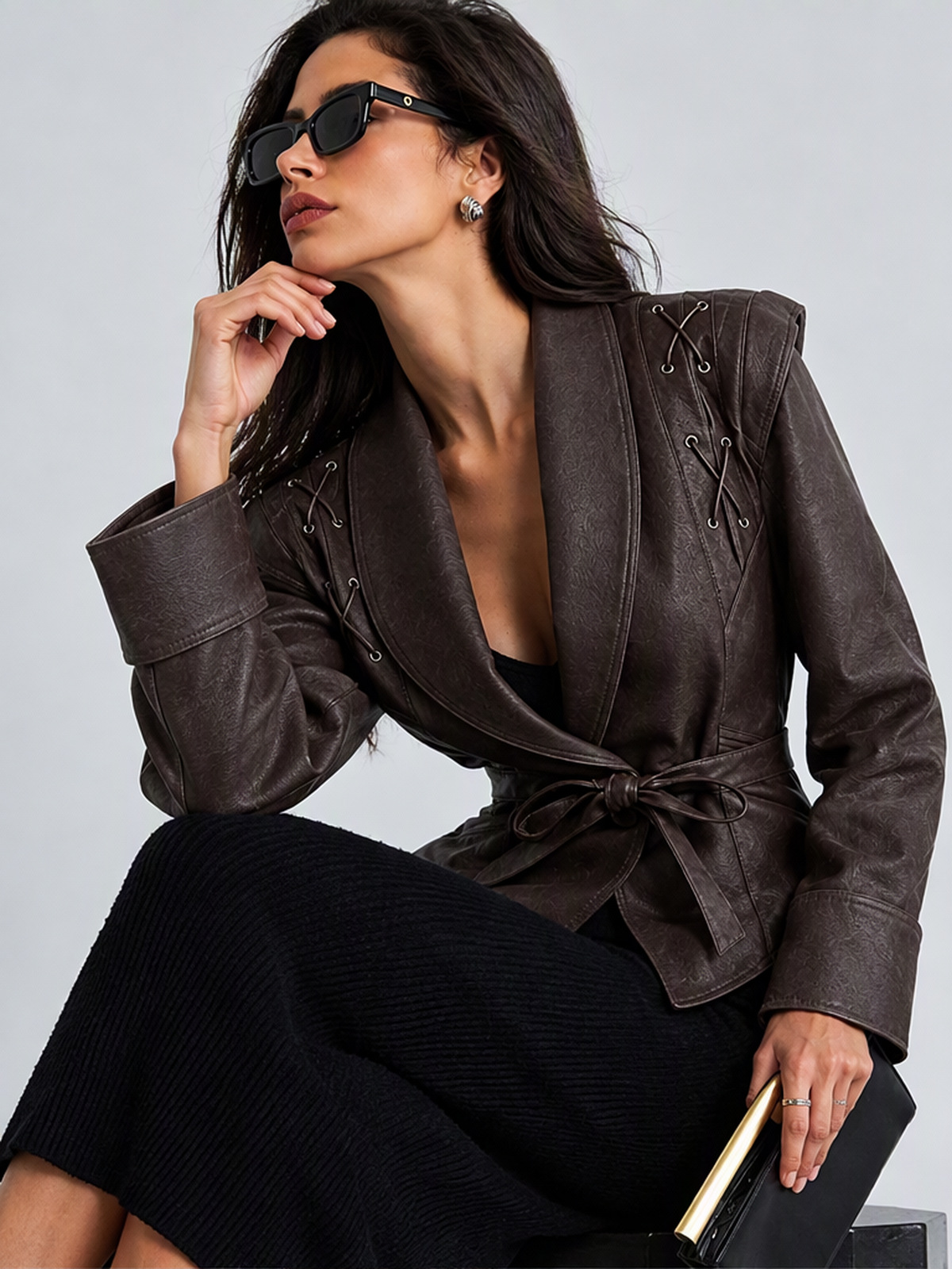Lace-up Faux Leather Jacket