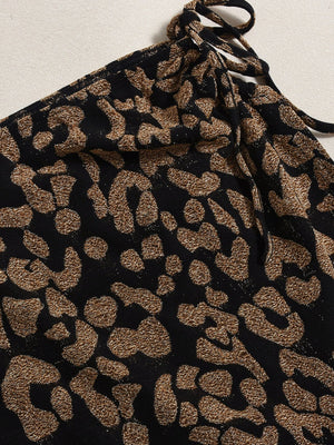 Leopard Print Color Matching Slit Lace Up Stretch Skirts