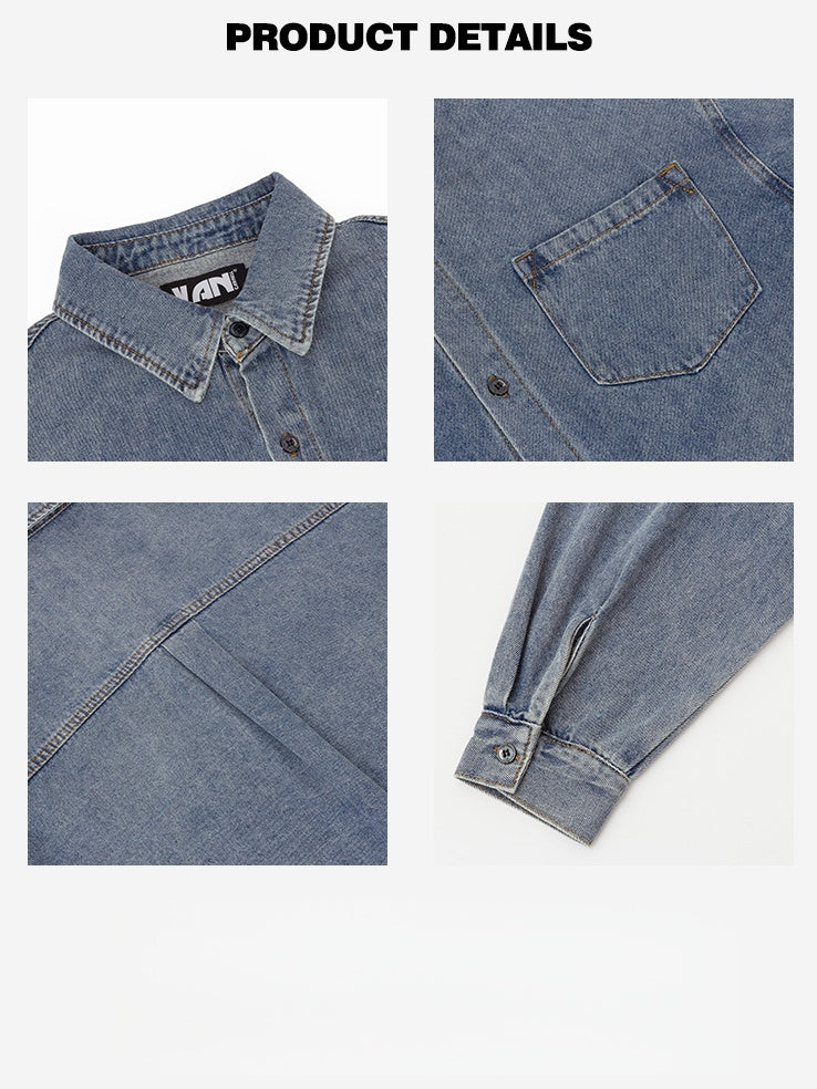Vintage Washing Old Retro Blue  Denim Shirts