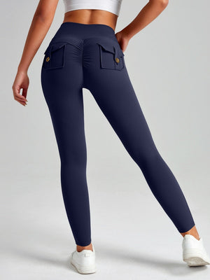 Pocket Peach Butt Yoga High Waist Buttocks Lift Sanded Stretch Tight Fit Sports Pants