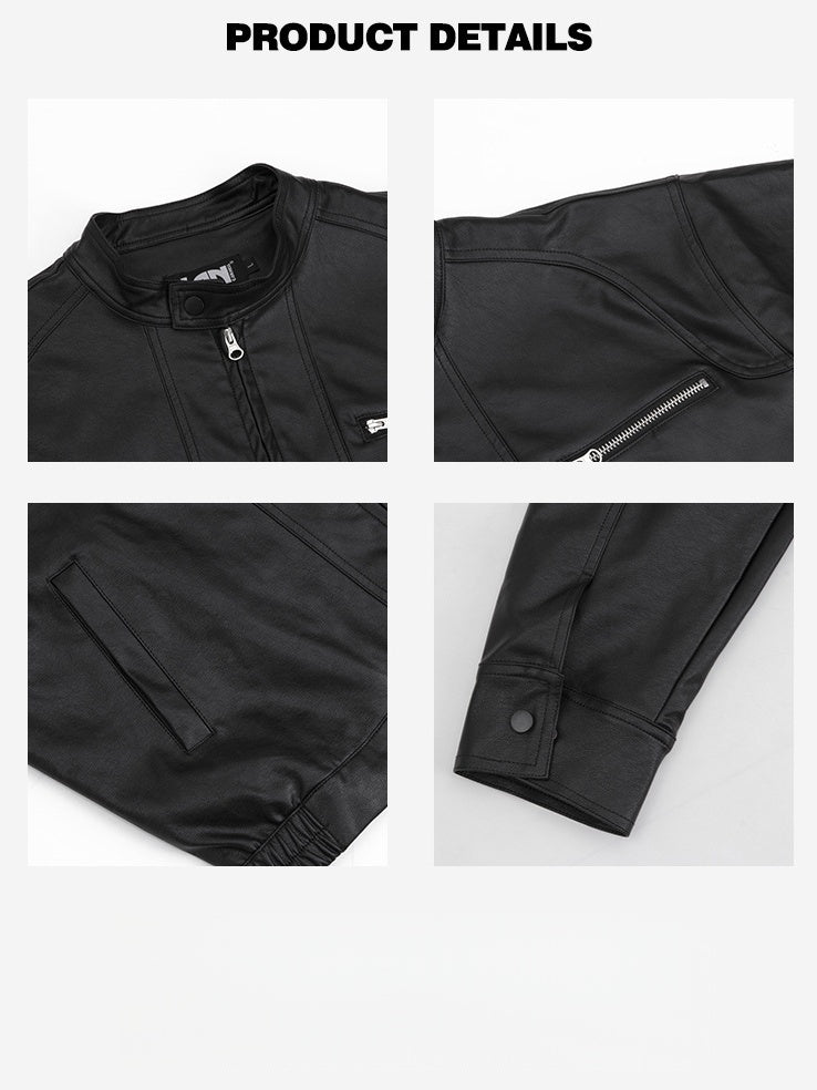 Stand Collar Locomotive Loose PU Jackets