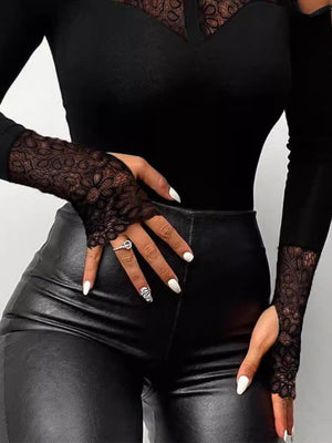 Lace Splicing Off-shoulder Long Sleeves Bodysuits