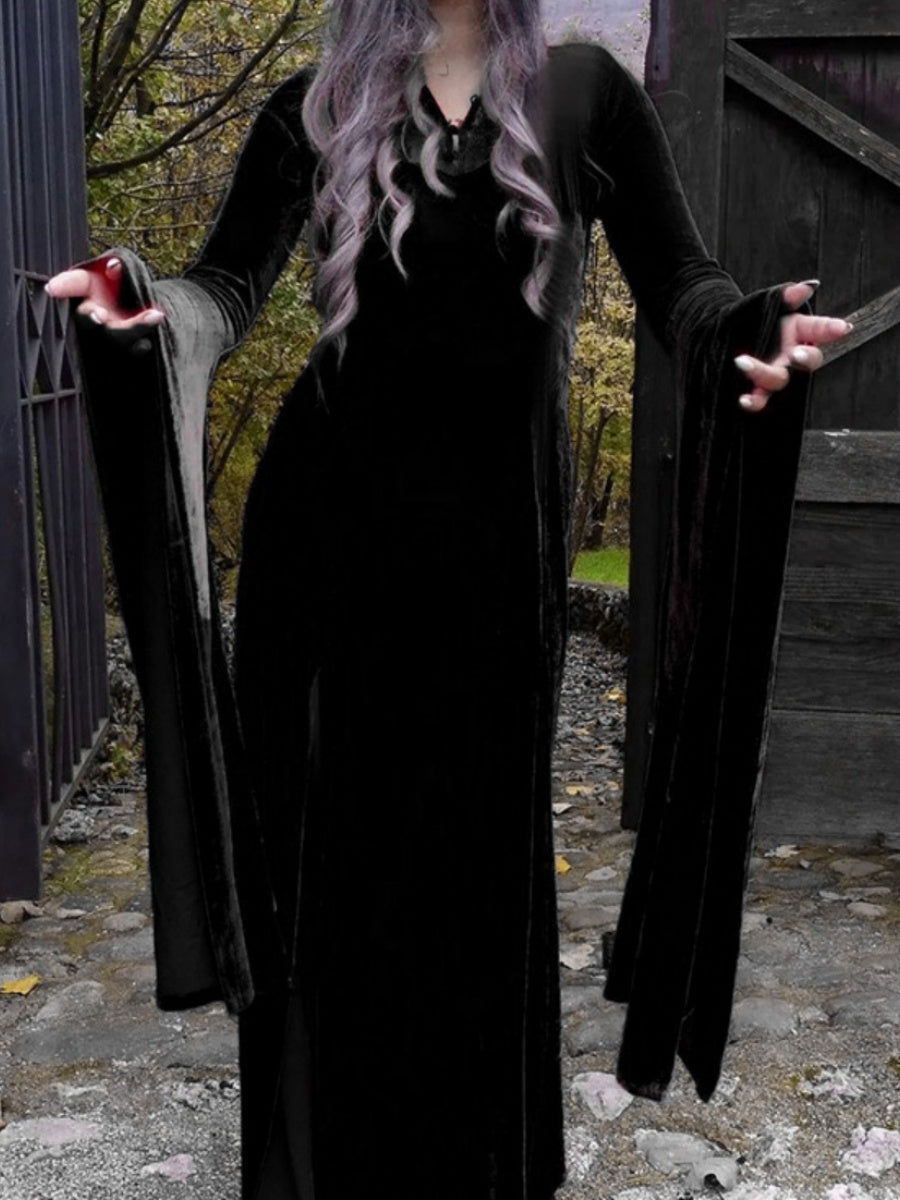 Halloween Slit Black Lace Stitching Maxi Dresses