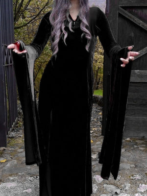 Halloween Slit Black Lace Stitching Maxi Dresses