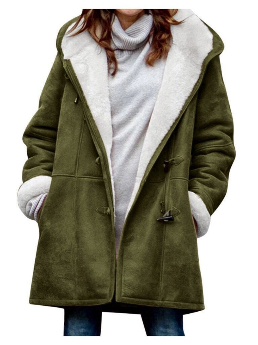 Leisure Buttons Keep Warm Mid-length Hooded Cotton Clothes