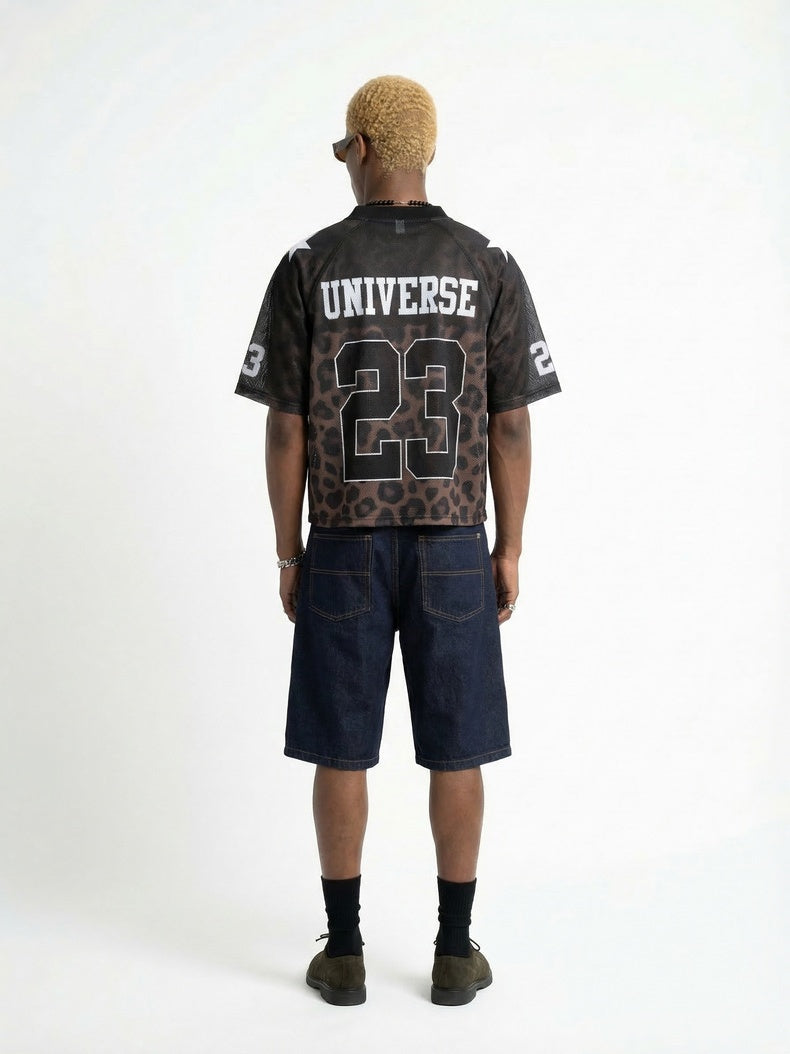 Retro Leopard Print Printed Net Hole Jersey Breathable T-shirts