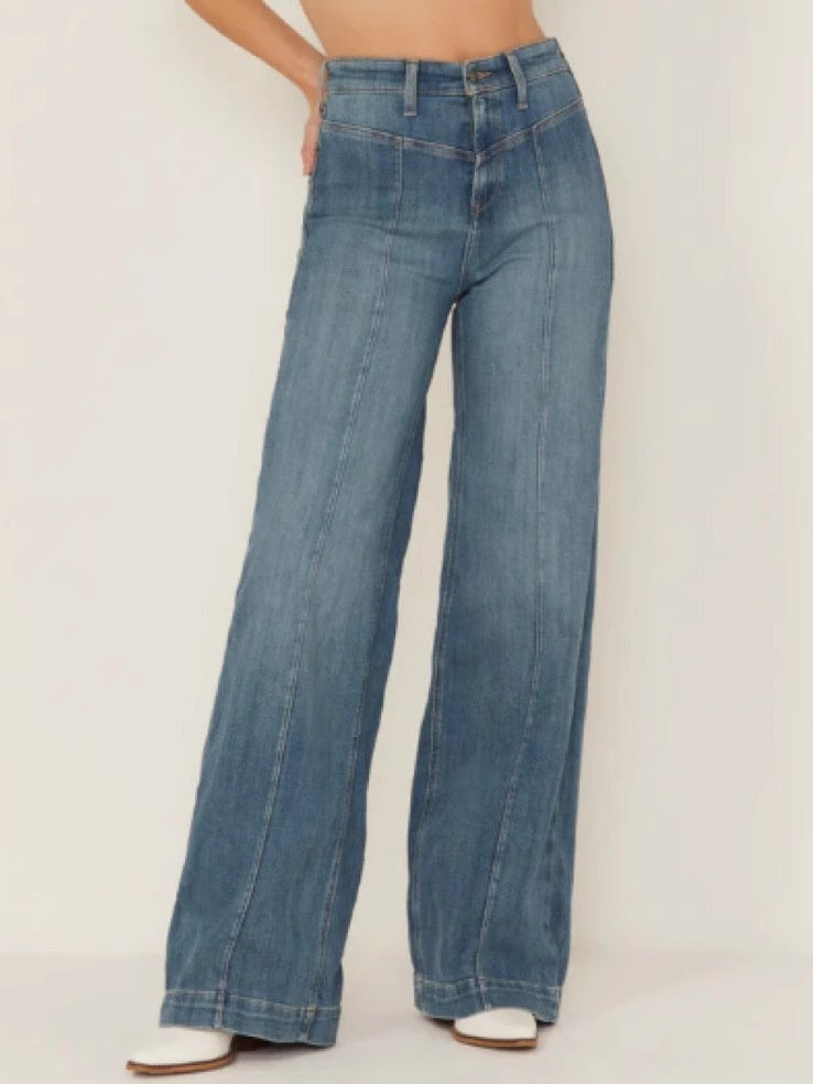 Distressed Drape Stretch Straight Leg Jeans