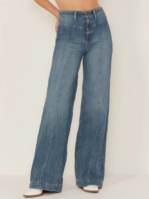 Distressed Drape Stretch Straight Leg Jeans