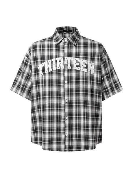Retro Rivet Letter Embroidery Plaid Shirts