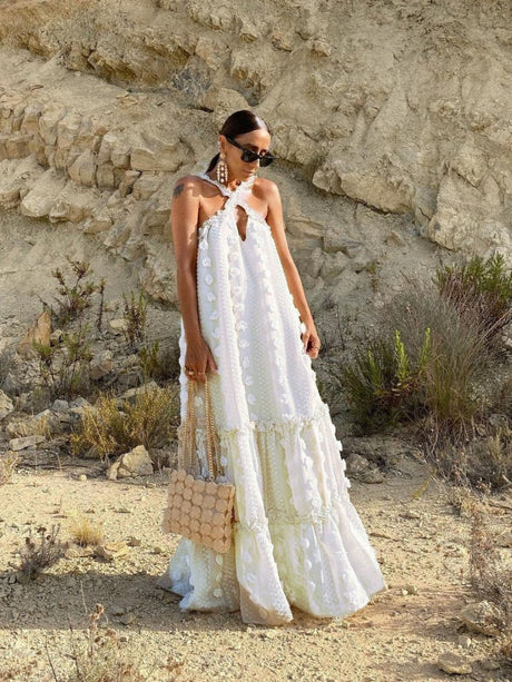 Halter 3D Crochet Lace Maxi Dresses
