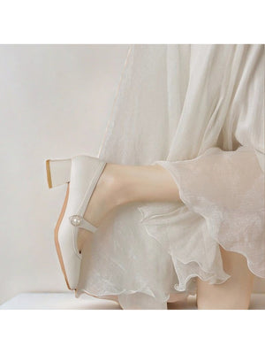 Liber Spring and Autumn Pearl Women's High Heel Mary Jane Shoes