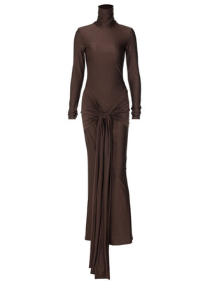 Turtleneck Long Sleeve Spliced Straps Slim Fit Maxi Dresses