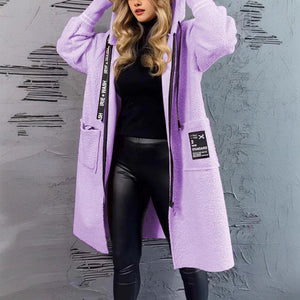 Mid-length Hooded Jacket Zippered Pocket Street Leisure Long-sleeved Coat
