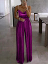 Wide-leg Pants Camisoles Waist Metallic Color Jumpsuits