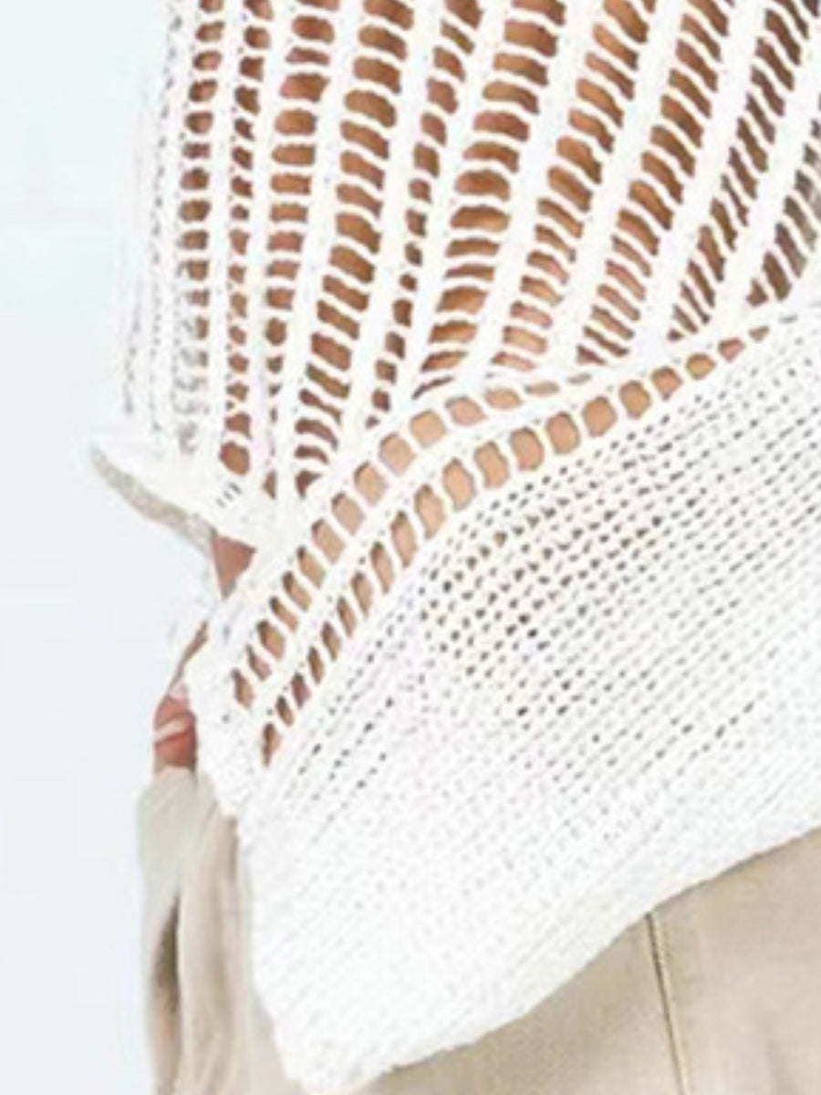 Liber Autumn women's see-through knitted loose hollow pullover mesh see-through top