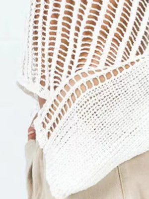 Liber Autumn women's see-through knitted loose hollow pullover mesh see-through top