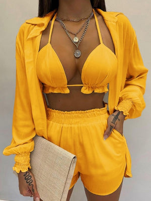Gradient Print Camisole Shirt And Shorts Three-piece Set
