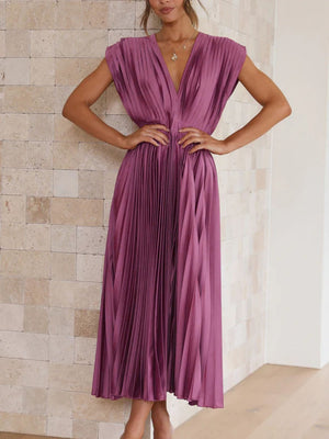 Solid Color V-neck Sleeveless Midi Dresses