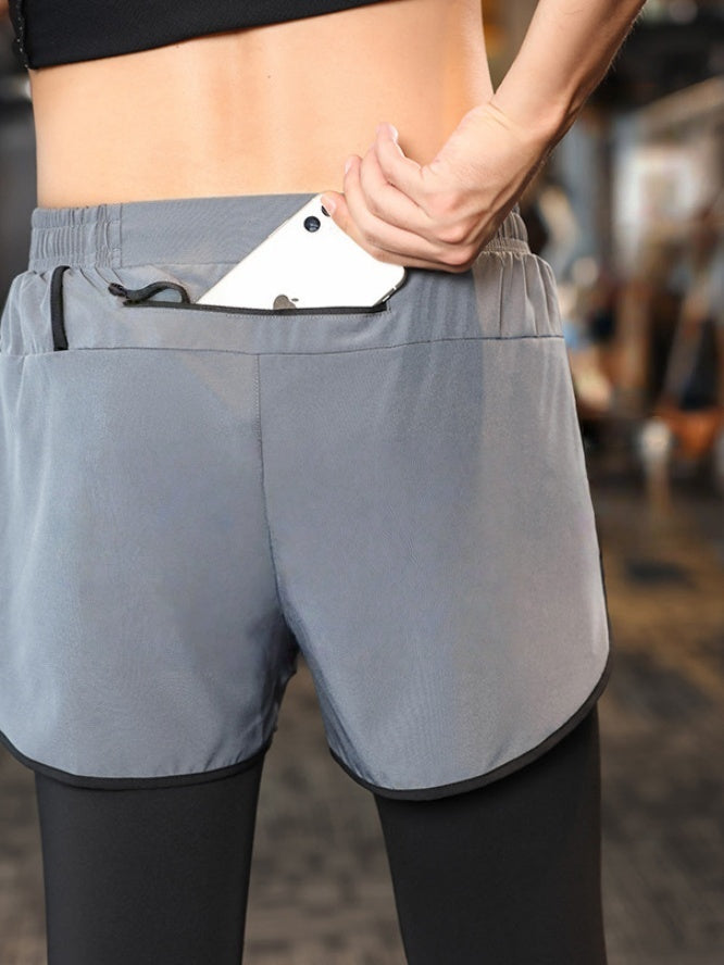 Tight Fake Two Pieces High Elasticity Quick-drying Fitness Running Sweatpants