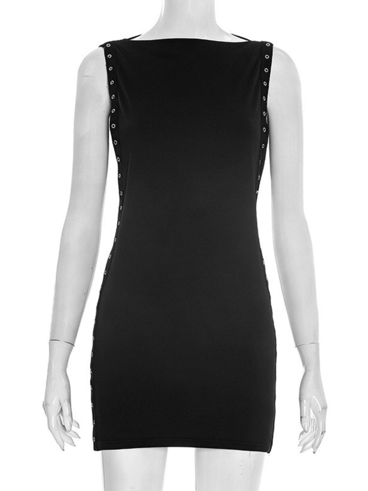 Hollowed-out Chicken Eye Round Neck Sleeveless Mini&Short Dresses