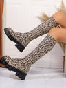 Leopard Print Knee-high Boots, Women's Sock Boots