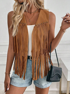 Imitation Suede Tassel Studs Sleeveless Vests