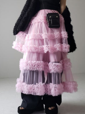 Mesh Three Floors Sweet A-line Skirt