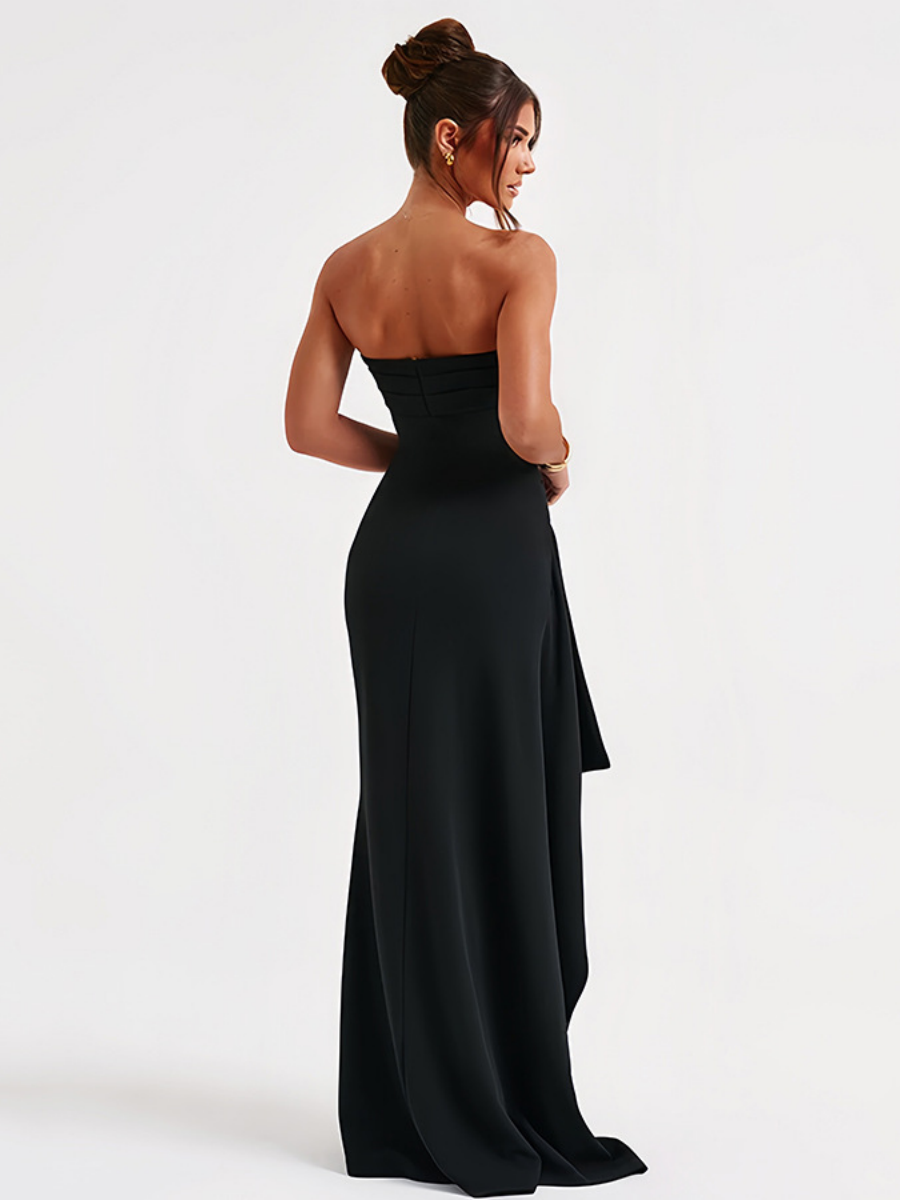 One-shoulder Collar Tube Top Sexy Backless High Fork Maxi Dresses