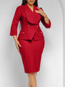 Large Lapel Three-quarter Sleeves Commuting Hip-hugging Midi Dresses