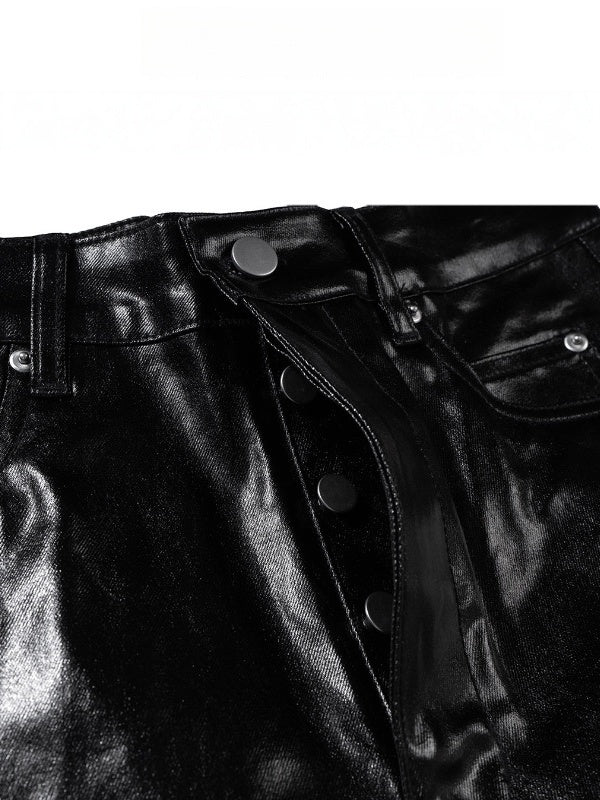 Dark Coating Glossy Slim Slimming Wide-leg Trumpet Mopping Pants