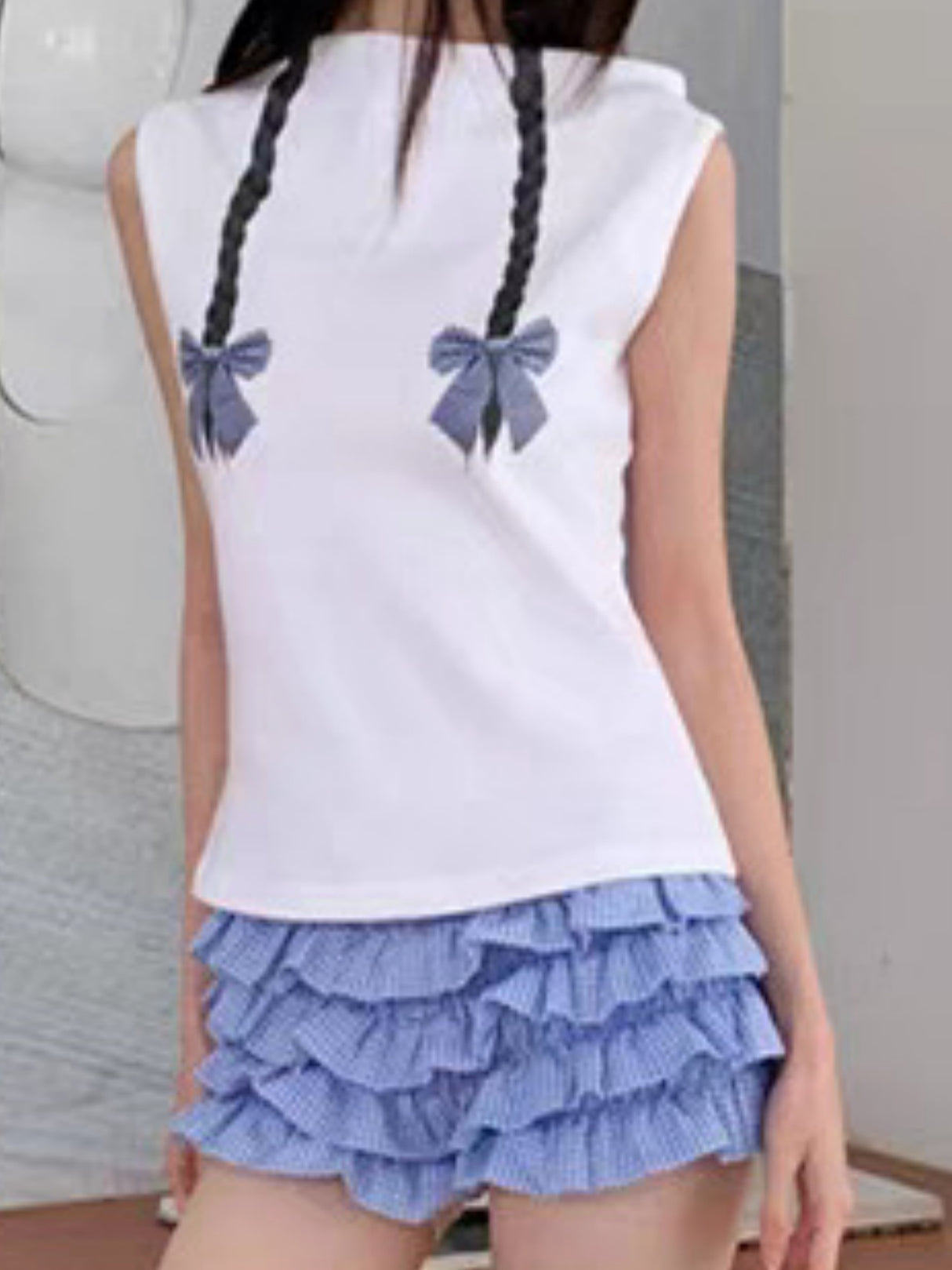 Y2K Checkered With Bow Multi-layered Wavy Lace Sweet Shorts