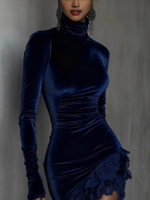 Turtleneck Lace Mini&Short Dresses