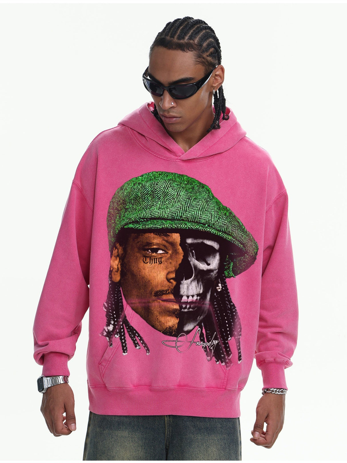 Printed Washing Knitted Hooded Sweatshirt