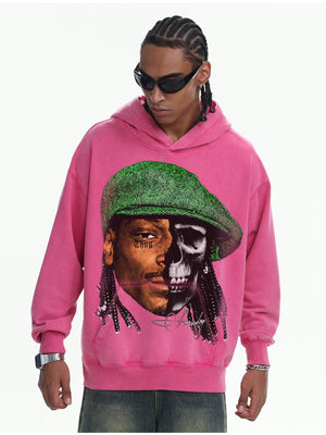 Printed Washing Knitted Hooded Sweatshirt