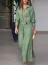 Lapel-front, Fitted Waist, Belted Solid Color Cardigan Long Dress
