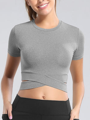 Cross Neck Tight-fitting Shorts Exercise And Fitness Yoga Short-sleeved T-shirt