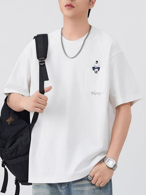 Embroidery Fake Pocket Design Loose-fit T-shirts