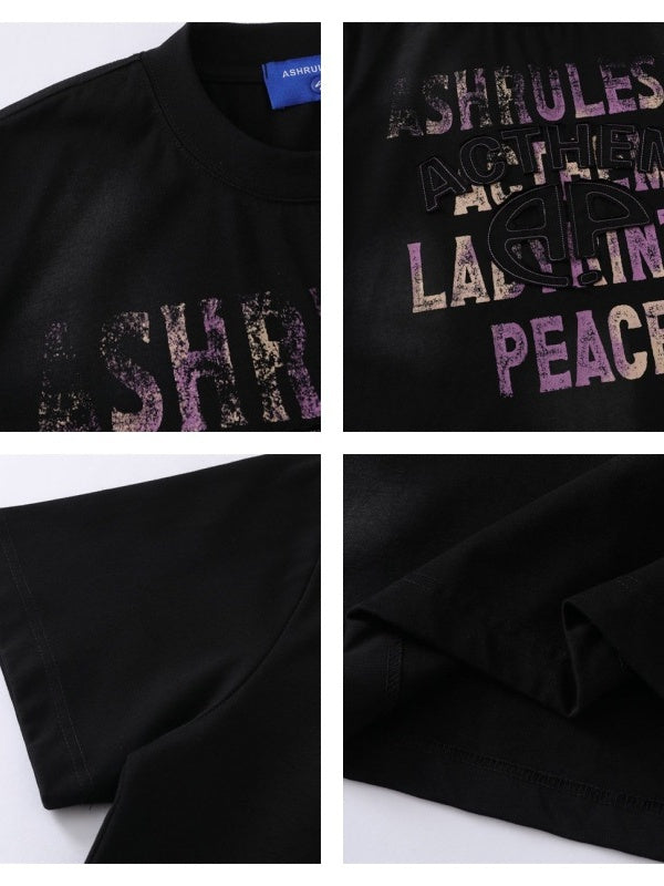 Distressed 3D Letter Printed T-shirts