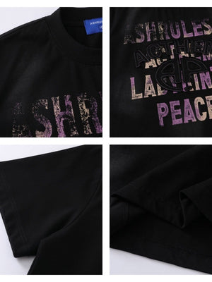 Distressed 3D Letter Printed T-shirts