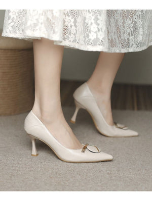 Liber Spring and Autumn Square Buckle Women's High Heels